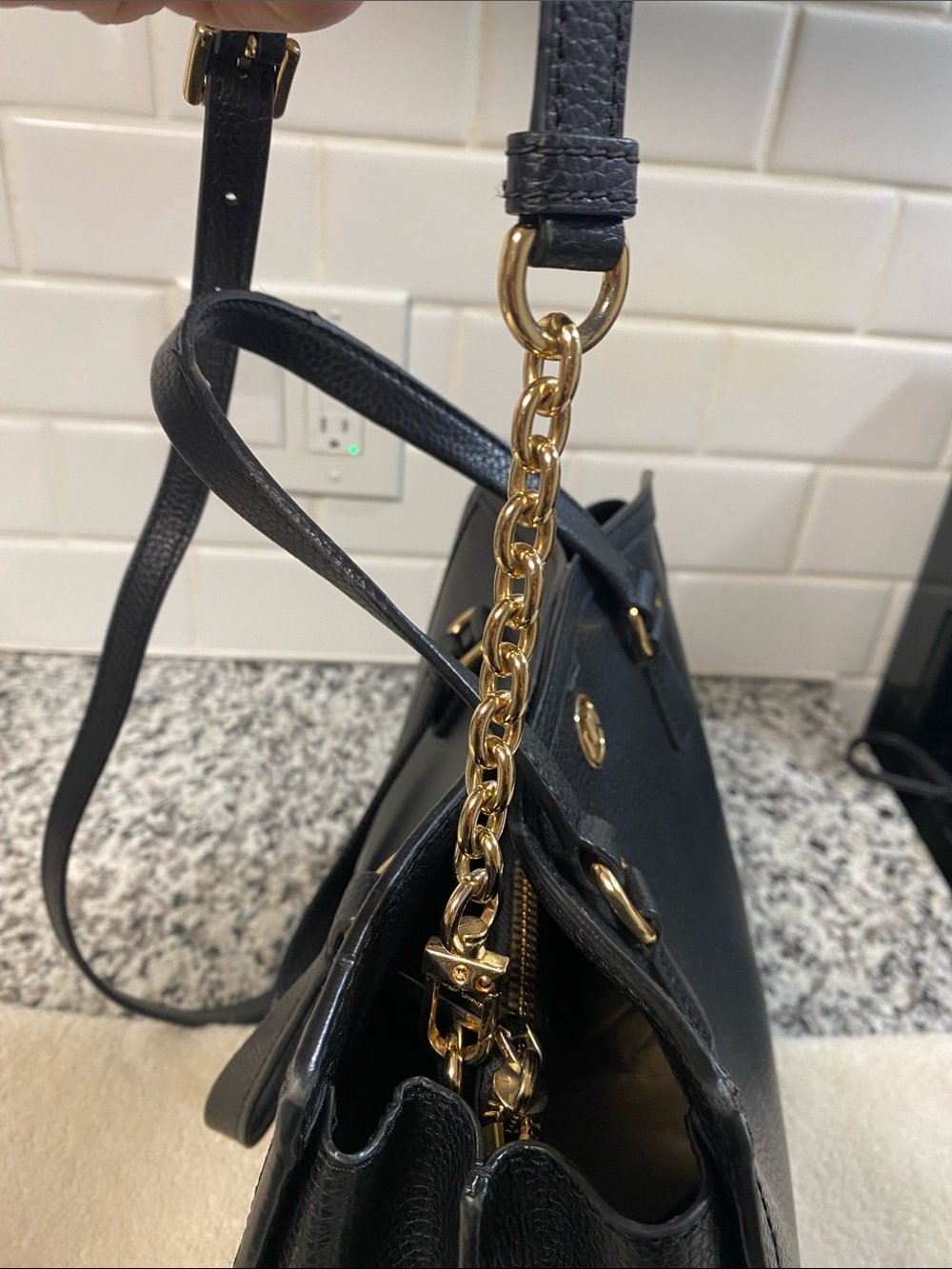 Michael Kors Black Pebbled Leather Tote with Gold-Tone Logo - Picture 7 of 16